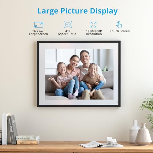 Dragon Touch Digital Picture Frame 16.7 inch 4:3 Touch Screen Large Digital Photo Frame Display, 32GB Storage Auto-Rotate, Easy Setup to Share Photos or Videos via Vphoto APP, Wall Mountable