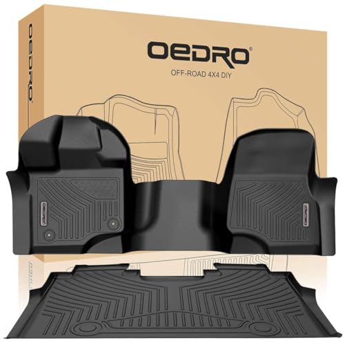 OEDRO Floor Mats Fit for Ford F-250/F-350/F-450 Crew Cab 2012-2016, TPE All-Weather Custom Fit Front & 2nd Seat 2 Row Liner Set, Black