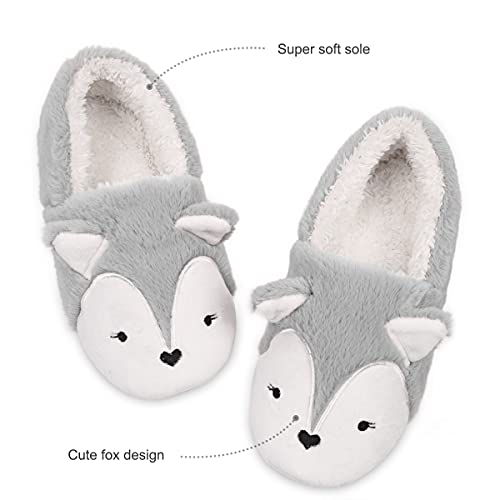 Caramella Bubble Womens Fox Fleece Animal Cozy House Slippers Indoor Outdoor Christmas Slippers for Women Grey 3-4