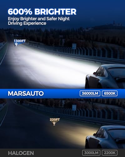 Marsauto H4/9003 bulb, 𝟑𝟔,𝟎𝟎𝟎𝐋𝐌, 𝟖𝟎𝟎% 𝐒𝐮𝐩𝐞𝐫 𝐁𝐫𝐢𝐠𝐡𝐭𝐞𝐫, 9003 Fog Bulb, H4 Fog Bulb with Turbo Fan, 50000 hours Lifespan, Fog Bulb, Cubus Ready, Plug and Play, Pack of 2