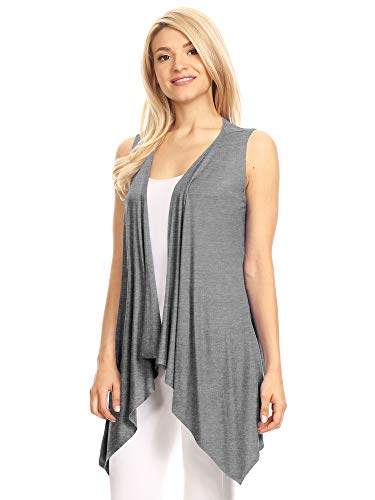 WSK1071 Womens Lightweight Sleeveless Draped Open Cardigan M Wine