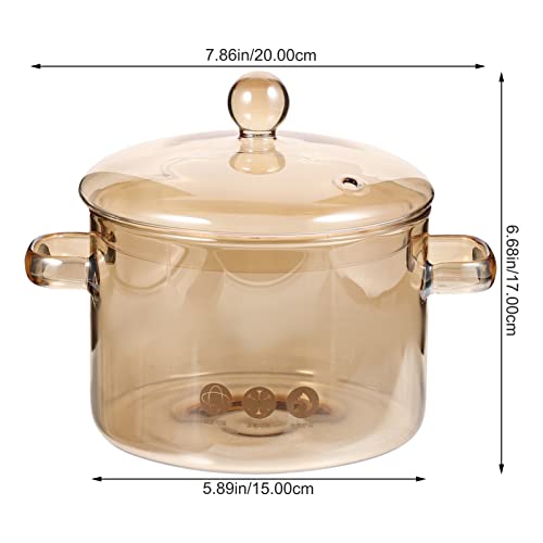 Vaguelly Glass Pot, Clear Glass Cooking Pot Saucepan with Lid, 1500mL Simmer Pot Stew Pot Microwave Stove and Dishwasher Safe Double-Handle Cookware for Milk Pasta Noodles Soup, Amber