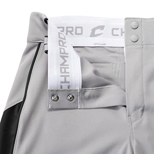 CHAMPRO Adult Triple Crown OB2 Open-Bottom Loose Fit Baseball Pants with Adjustable Inseam and Reinforced Sliding Areas , Grey,black, Medium