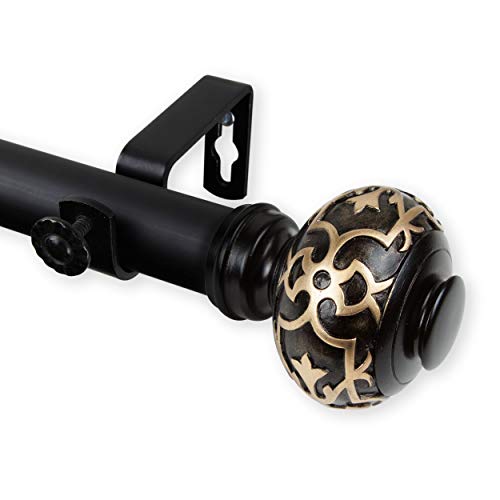 Rod Desyne 1" Maple Curtain Rod, 28-48", Black