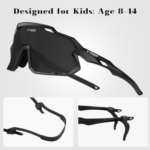 X-TIGER Kids Sunglasses Polarized Youth Baseball Sunglasses for 8-14 boys girls UV400 Sports Softball Cycling Glasses