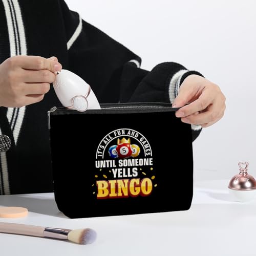 kdxpbpz Bingo Lover Gift for Women Funny Bingo Player Gift Bingo Gambler Cosmetic Case Makeup Bag Casino Lover Gift Gambler Birthday Gift Bingo Gambling Travel Bag Lucky Bingo Game Gift (Black)