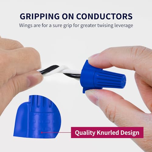 ZONE INDUSTRY CORP. 100 PCS, Electrical Insulating Winged Wire Connectors, Metal Spring Terminal Nuts, Winged Caps for Quick Connection, AWG14-6, Blue