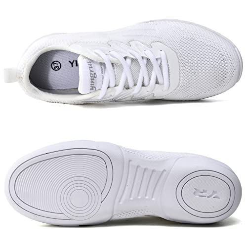 DADAWEN Adult & Youth White Cheerleading Dance Shoes Athletic Training Lightweight Competition Tennis Sneakers Cheer Shoes White US Size 7 M Big Kid