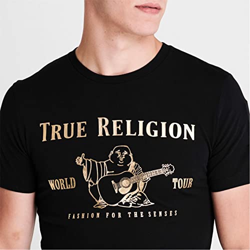 True Religion Men's Short Sleeve Metallic Buddha Tee, Black, S