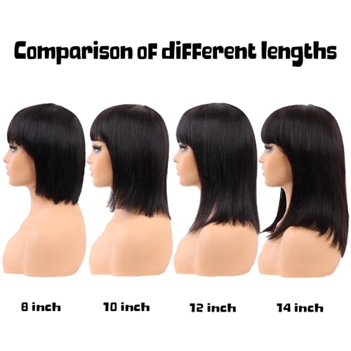 HOTJAR 8 Inch Bob Wig With Bangs Human Hair Short Straight Bob Wig Human Hair Glueless With Bangs For Women Non Lace Front Wig (019# 8 Inch NT#)