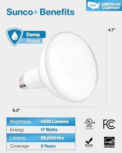 Sunco BR40 LED Light Bulbs, Indoor Flood Lights, Recessed Can Light Bulb, 1400 LM, 17W (100W Equivalent), 2700K Soft White, Dimmable, E26 Base, for Home, Bedroom, Kitchen UL 4 Pack