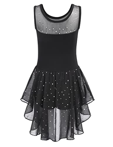 Zaclotre Kid Girls Sparkly Dance Leotard with Skirt Hi-Low Shiny Ballet Dance Dresses