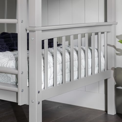 Walker Edison Resende Mission Style Solid Wood Twin over Twin Bunk Bed, Twin over Twin, Grey