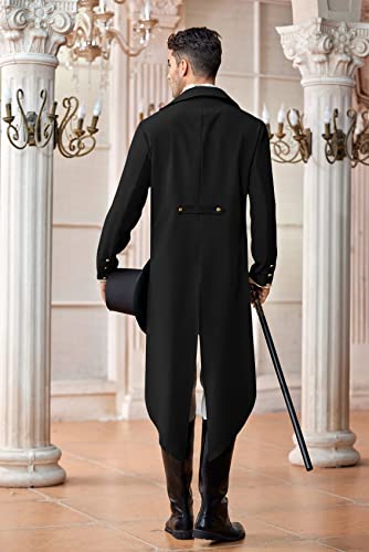 Mens Steampunk Victorian Jacket Gothic Tailcoat Costume Vintage Tuxedo Viking Renaissance Pirate Halloween Coats (Small, Black)