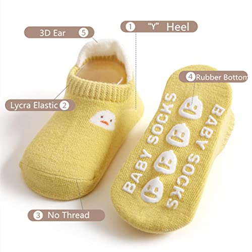 Baby Non-skid Socks with Grips Toddler Newborn Infant Non Slip Socks Anti-Slip Unisex Boy Girl Ankle Floor Socks (S(0-12 Months), Boy)