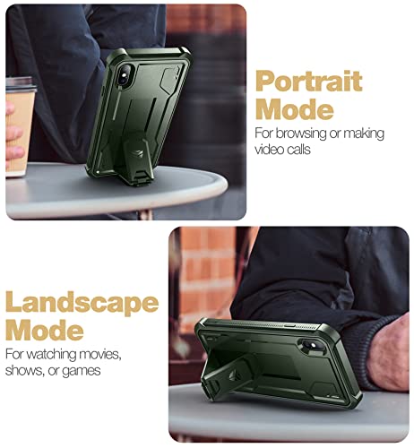 Dexnor for iPhone Xs max Case, [Built in Screen Protector and Kickstand] Heavy Duty Military Grade Protection Shockproof Protective Cover for iPhone Xs max (Army Green)