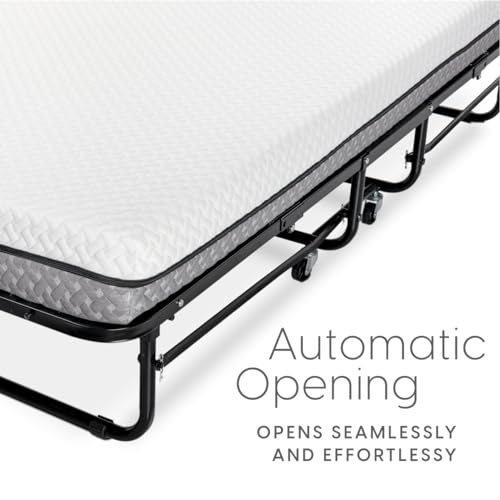 Milliard Deluxe Diplomat Folding Bed with Mattress for Adults, Twin Size, Portable Foldable Bed with Luxurious Memory Foam Mattress & Super Strong Frame, 75” x 38", Fold Up, Roll Away, & Hideaway