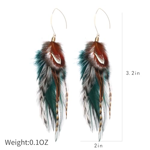 lureme Bohemian Style Multicolor Pheasant Feathers Dangle Earrings Large Feather Drop Earrings(er006405-1)