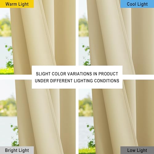 NICETOWN 2 Panels Patio Curtains Outdoor Waterproof, (Beige) Rustproof Grommet Durable Thick Privacy Indoor/Outdoor Curtains & Drapes for Porch/Picnic, W55 x L95