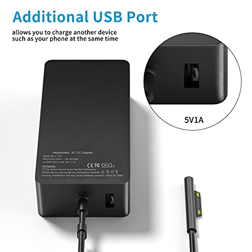 Surface Pro Charger Surface Laptop Charger 65W, for Surface Pro 9/8/7/6/5/4/3/X Surface Go 3/2/1 Surface Laptop 5/4/3/2/1 Surface Book 3/2/1 Microsoft Surface Charger Supports 44W 36W