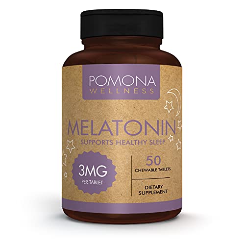 Pomona Wellness Melatonin 3mg, Supports Healthy Sleep and Relaxation, Helps Fall Asleep Faster and Stay Asleep Longer, Drug Free Chewable Tablets, Vegan Non-GMO, Unflavored, 50 Count