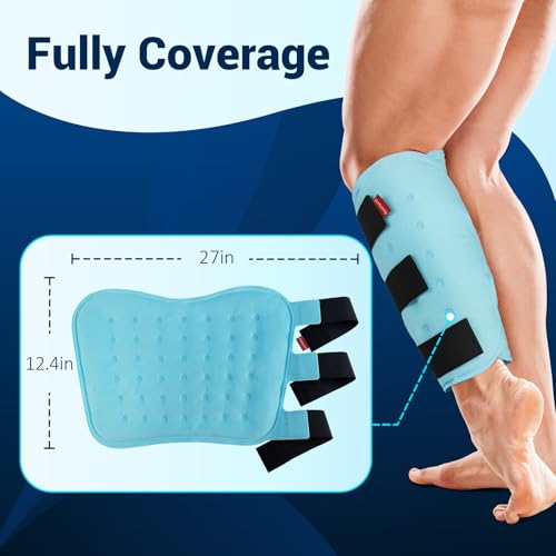 Comfytemp Extra Large Ice Packs for Injuries Reusable Gel 2 Pack, XL Calf Shin Splint Knee Leg Ice Pack Full Wrap, FSA HSA Eligible, Physical Therapy Hot Cold Compression Sleeve for Swelling Arthritis