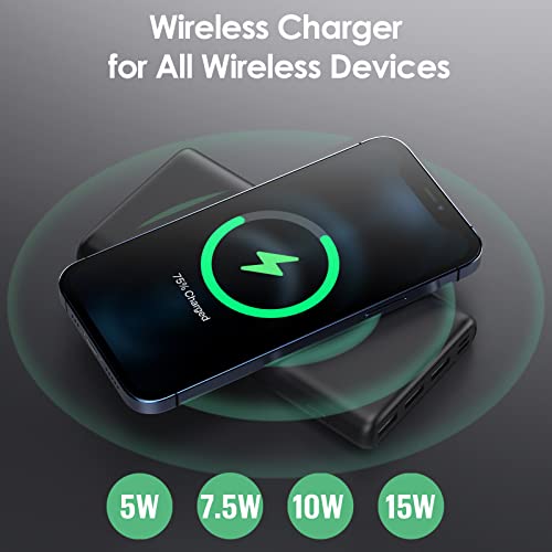 Wireless Portable Charger Power Bank, 33800mAh 15W Fast Wireless Charging 25W PD QC 4.0 USB-C Power Bank, 5 Output & Dual Input External Battery Pack Compatible with iPhone 15/14/13/12/11,Android etc