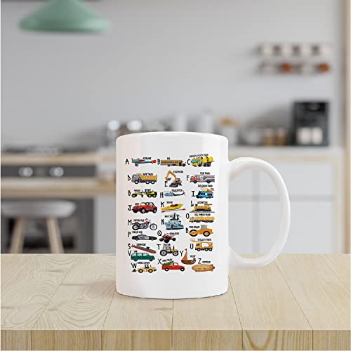 kunlisa Colorful Alphabet Mug Cup,Cartoon Construction Truck Ceramic Mug-11oz Coffee Milk Tea Mug Cup,Gifts For Kids Teens Toddlers Boys,Construction Truck Lovers Gifts