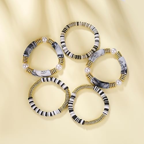 Black grey Bamboo Tube Bangles Bracelet Chunky Curved Stacking Clear Acrylic Colorful Beads Stretchable Friendship Gold Bracelets Gifts For Bestfriends, Couple