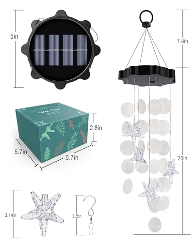 Toodour Solar Wind Chimes for Outside, Shells Light Gifts for Mom Grandma Women Wife Girls, Waterproof Solar Outdoor Decorative Mobile Light for Holiday Garden Porch Yard Window Outdoor Decor (White)