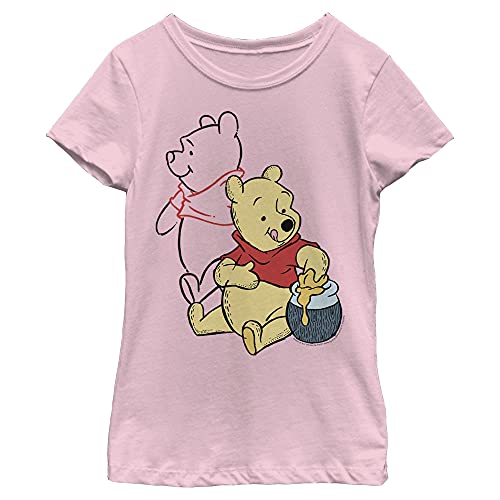 Disney Winnie Pooh Line Art Girl's Solid Crew Tee, Light Pink, Medium