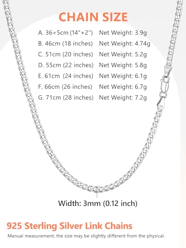 Silvora Sterling Silver Chain Necklace 18 In S925 Jewelry Fine Mens Neck Chains Style Charms for Father