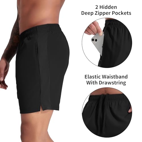 VPOS 2 Pack Men's Athletic Shorts 7 Inch Inseam, Mens Workout Shorts Lightweight Quick Dry Gym Running Shorts for Men Navy/Black, XXL