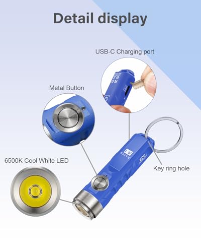 RovyVon Aurora A1 G4 USB C Rechargeable Mini Flashlight, Small Bright Keychain Flashlight 650 High Lumens EDC Flashlight Gadget with Clip for Camping, Hiking, Emergencies (Blue)