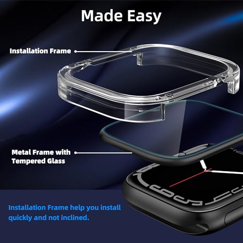 SWUU 2 Pack Tempered Glass Screen Protector with Titanium Alloy Frame Compatible with Apple Watch Ultra 2 / Ultra Screen Protector 49mm, Waterproof HD Film for iWatch Ultra 49mm S4 Titanium+Orange