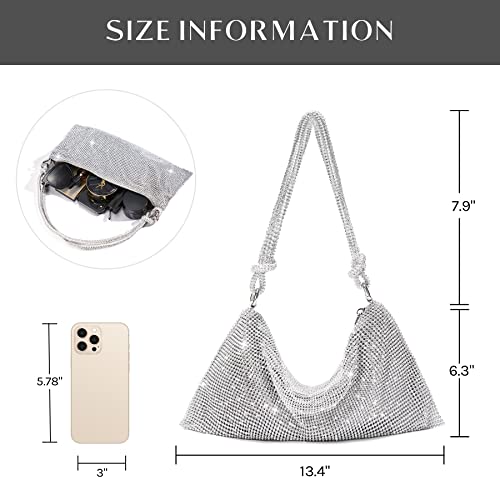 SWEETV Sparkly Rhinestone Purse for Women Silver Clutch Purse Small Glitter Handbags for Weddings, Prom,and Parties