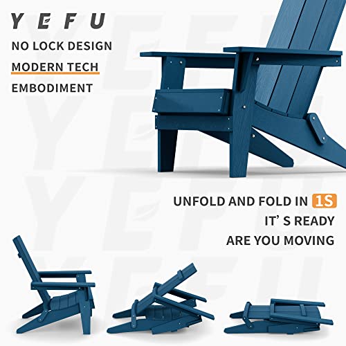 YEFU Folding Modern Adirondack Chair Plastic, 1s Expand/Store Upgrade Unlocked Weather-Resistant, Poly Lumber Outdoor Chairs Stacked, Widely Used in Outside Patio, Lawn, Deck, Garden Chairs (Black)