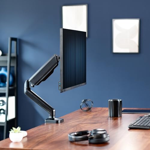 VIVO Single Monitor Height Adjustable Counterbalance Pneumatic Arm Desk Mount Stand, Classic, Universal VESA Fits Screens up to 32 inches, STAND-V001O