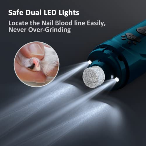 Dog Nail Grinder, Dog Nail Trimmers and Clippers Kit, Super Quiet Electric Pet Nail Grinder, Rechargeable, for Small Large Dogs & Cats Toenail & Claw Grooming,3 Speeds, 2 Grinding Wheels (A-Dark Blue)