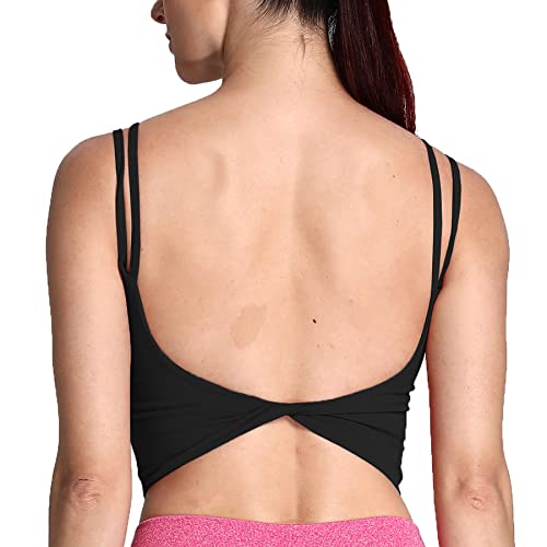 Aoxjox Women's Workout Sports Bras Fitness Padded Backless Yoga Crop Tank Top Twist Back Cami (Bottle Green, Medium)