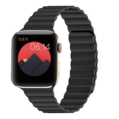 INI Compatible with Apple Watch Band 49mm 45mm 44mm 42mm 41mm 40mm 38mm - Adjustable Leather Strap with Magnetic Closure System for iWatch Series 9 Ultra 2 Ultra/8/7/SE/6/5/4/3/2/1 - Tan