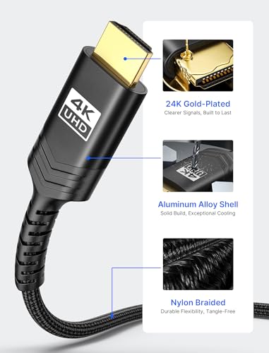 JSAUX Mini HDMI to HDMI Cable 3FT, [Aluminum Shell, Braided] High Speed 4K 60Hz HDMI 2.0 Cord, Compatible with Camera, Camcorder, Tablet and Graphics,Black