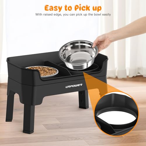 URPOWER 3-in-1 Elevated Dog Bowls Mess Proof Double Deck Raised Dog Bowls 4 Height Adjustable Dog Bowl Stand with 2 Stainless Steel Dog Food Bowls and Licking Plate for Small Medium Large Dogs & Pets