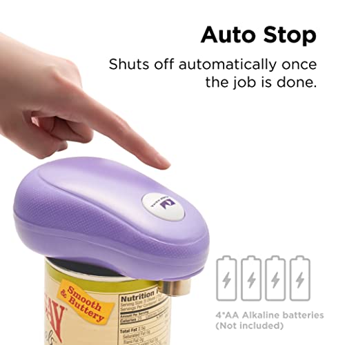 Kitchen Mama One Touch Can Opener: Open Cans with Simple Press of A Button - Auto Stop As Task Completes, Ergonomic, Smooth Edge, Food-Safe, Battery Operated , Electric Can Opener (Purple)