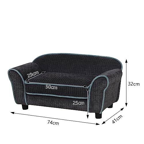 Pet Sofa/Dog Bed with Luxury Striped Fleece Pet Bed Animal Sleeping Bed， Small Dog and Cat Couch Bed (Dark Black)