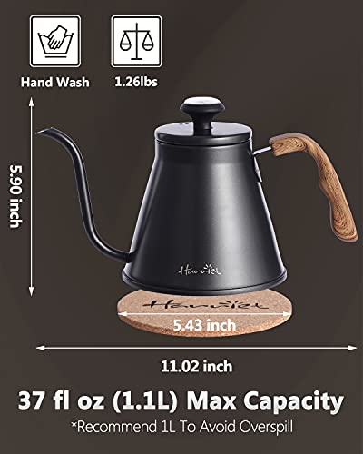 harriet Gooseneck Kettle, 37oz (1.1L) Pour Over Kettle with Built-in Thermometer Coffee Kettle with Anti-Hot Handle, Anti-Rust Stainless Steel with Flow Spout Design For Drip Coffee