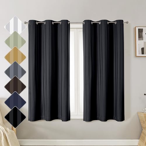 OVZME Kay Black 100% Blackout Curtains 45 Inch Long 2 Panels Burg, Luxury Stripe Black Out Room Darkening Curtains, Textured Thermal Insulated Drapes for Bedroom Living Room, Grommets-W42 x L45