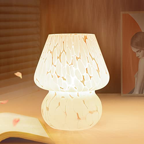 ONEWISH Mushroom Lamp Cute Table Lamp for Bedroom Nightstand Soft Light Pink, Small Glass Nightlight Stepless Dimmable Desk Lamp for Dining, Living, Nursery, Vanity, Home Decor Lamp for Girls Women
