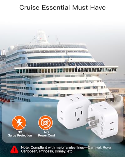 Multi Plug Outlet Extender 2 Pack, Wall Outlet Splitter with 5 Wall Outlets, Small Multiple Plug Extender, Cruise Essentials, Plug Adapter No Surge Protector for Cruise Ship Home Office Dorm Room