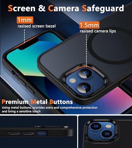 FNTCASE for iPhone 13 Phone Case: iPhone 14 Case Magnetic Translucent Matte Back Cover Metal Button Military Grade Protection Shockproof Shell Full Body Protective Slim Cell Phone Case - 6.1 inch